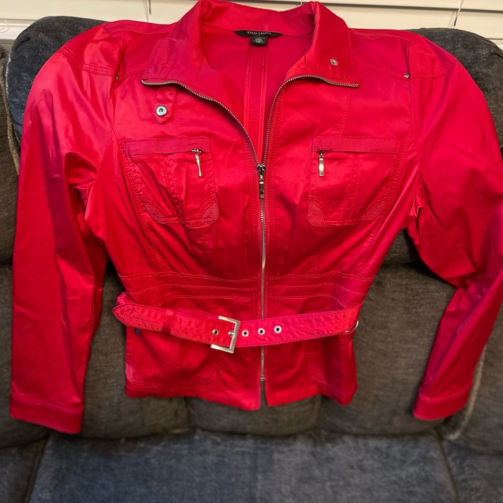 White House Black Market Red Utility Jacket with Belted Waist